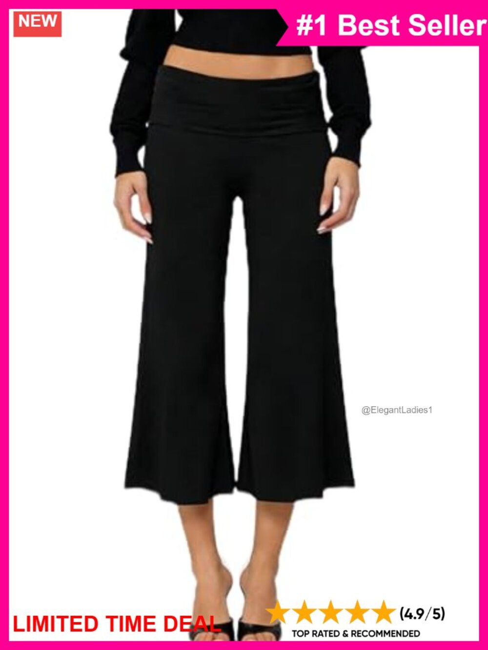 Women's Fold Over Gaucho Capri Pants Flowy Wide Leg Yoga Cropped